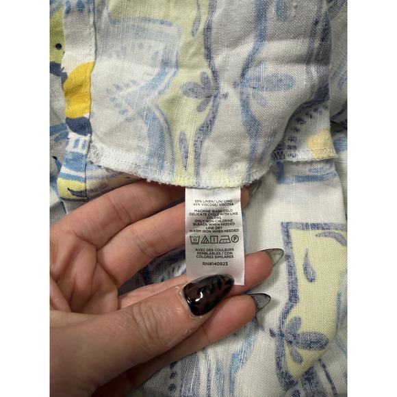 LOFT Blue & Yellow Linen Blend Tile Print Midi Dress – 45" Length - Picture 8 of 8